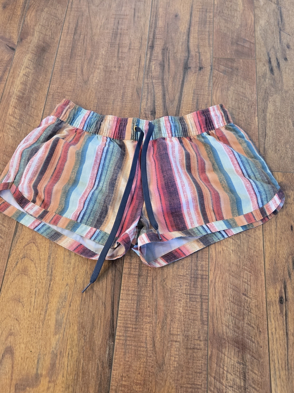 Prana Striped Multicolor Athletic Shorts in Red, Orange, Blue, Cream & Green